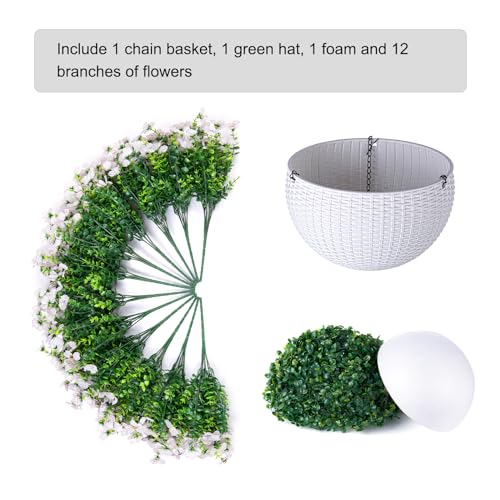 HyeFlora Artificial Fake Hanging White Flowers Plants Basket for Outdoor Outside Fall Winter, Faux Silk Daisy UV Resistant Look Real for Christmas Porch Patio Balcony Home Yard Decoration - color: Creamy White