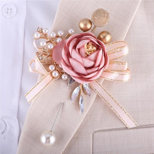 Handmade Satin Rose Water Drop Bridal Bouquet,8.7inch Crystal Wedding Round Tossing Bouquet,Jewelry Proposal Bridesmaid Bouquet Groom Corsage Bride Wrist Flower Ivory (Set) - color: Set