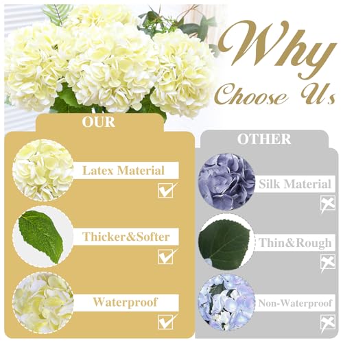 Nubry 4Pcs Beige Hydrangea Artificial Flowers, 22.5In Latex Faux Real Touch Large Hydrangea Flowers with Long Stems & Leaves for Home Office Decor Wedding Party Arrangements(Beige) - color: Beige, size: 4 Pcs