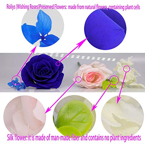 Preserved Real Roses with Colorful Mood Light Wishing Bottle, Eternal Rose，Never Withered Flowers, Table Decor,Christmas Anniversary Valentine's, Blue 4.3inch, 1pcs - color: Blue