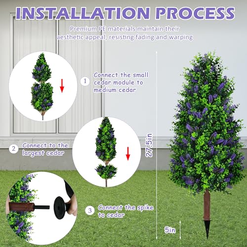 Sunnyglade 2 Packs 27.5" Artificial Lavender Tree, Fake Lavender Shrub Bushes Trees with Spike Faux Topiary Plants Tree for Indoor, Garden, Yard, Porch, Patio Decor - color: Purple