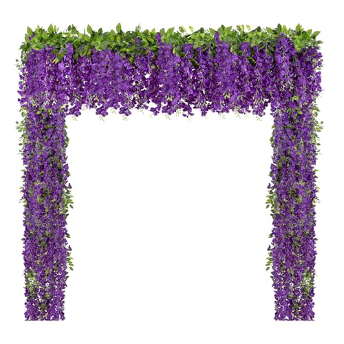 U'Artlines 10Pcs 7.2 Ft/Piece Artificial Wisteria Garland Silk Fake Purple Wisteria Flowers Hanging Greenery Vines Garlands Rattan for Home Garden Wedding Arch Party Indoor Outdoor Décor - color: Purple