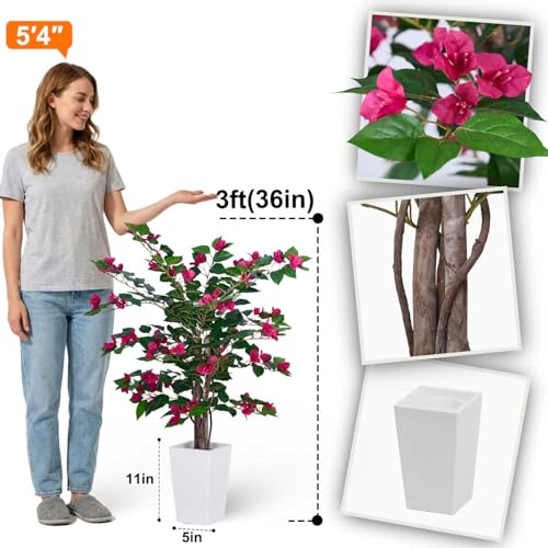 Aveyas 3ft Artificial Bougainvillea Tree with Flowers, 3 Feet Faux Floor Plant Fake Silk Blooming Trees with Pot for Indoor Outdoor Home Decor,House Living Room Office (3 ft Tall Including Raised Pot) - color: Bougainvillea Tree (3ft)