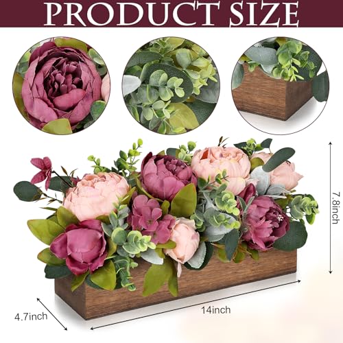 Pre-Made Flower Table Centerpieces for Dining Room Wedding Artificial Peony Table Decorations Wood Tray with Fake Flowers for Living Room Party Bar Kitchen Table(Dusty Mauve & Blush Pink) - color: Dusty Mauve & Blush Pink