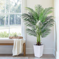 Artificial Palm Tree with White Tall Planter, 5ft Tall Potted Artificial Silk Palm Tree Plant, Fake Tropical Plant, Home Office Floor Room Decor Plants Indoor Outdoor, Housewarming Gift - size: 5ft