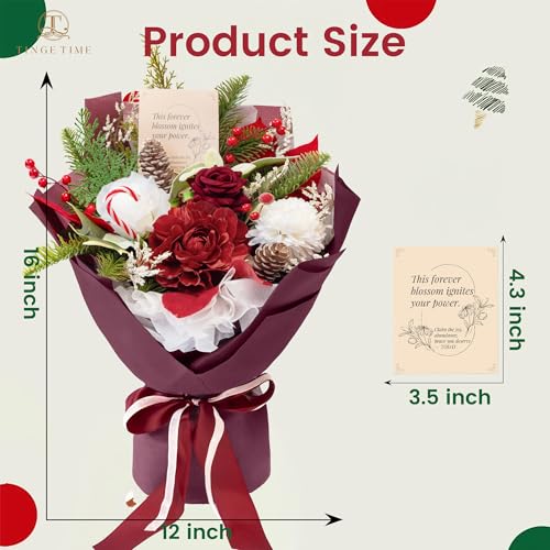 TINGE TIME Preserved Flowers Bouquet, Valentines Red Roses Faux Rose Bouquets, Artificial Flowers Poinsettia Faux Flowers, for Valentine Centerpiece Table Decoration Wedding Party - color: Burgundy