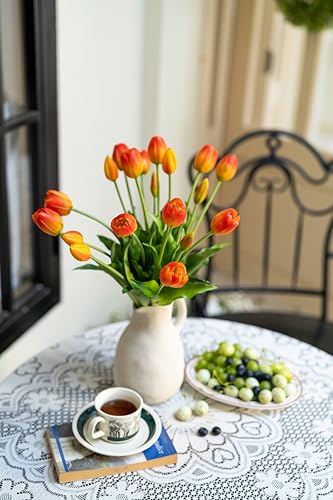 Avoeco 20Pcs Artificial Tulips Flowers Real Touch Latex – Faux Tulips Bouquet for Home Decor, Wedding Centerpieces, Spring Floral Arrangements, Fake Flowers for Vase Decoration (20, Orange) - color: Orange