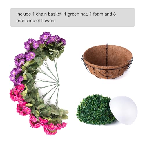 INSPRING Geraniums Artificial Flowers Hanging Basket for Outdoors Outside Spring Decoration, 8 Bundles Silk Flowers Fake Plants Look Real UV Resistant for Porch Home Patio Balcony Yard, Purple Fuchsia - color: Purple Fuchsia