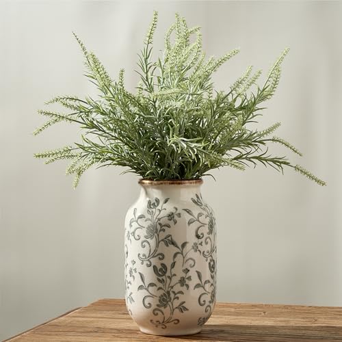 SIDUCAL Ceramic Vintage Vase, 8.78 Inch Chinoiserie Floral Vase, Retro Ice Cracked Rustic Farmhouse Vases for Home Decor, Living Room, Bookshelf, Office, Tuscan Decor, Gray Floral Pattern - color: 18049-gray