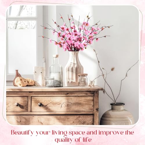 Suncalla 20 Pcs Artificial Cherry Blossom Flowers Pink Faux Cherry Blossom Stems Silk Simulation Plum Bouquet Branches 23.2'' Fake Flowers Long Stems for Vase Arrangements Home Wedding Table Decor - color: Pink, size: Classic