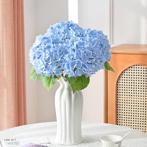MARTINE MALL 4Pcs 21in Hydrangea Artificial Flowers, Latex Real Touch Hydrangeas Lifelike Large Hydrangea Flowers for Home Decor Party Arrangements Wedding Bouquets Centerpieces (Blue) - color: Blue, size: 4Pcs