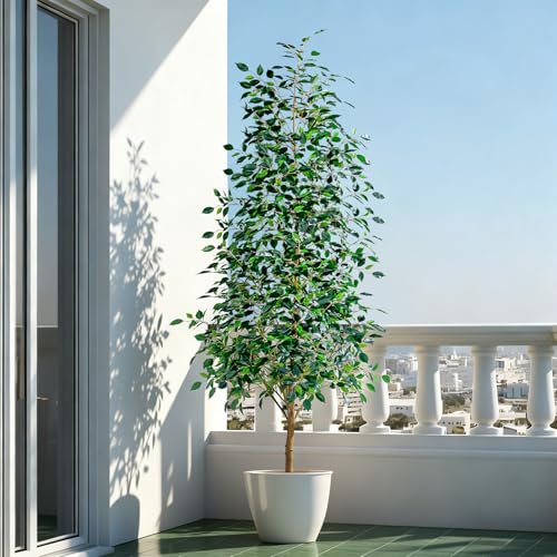 Bailikang 6FT Artificial Ficus Trees Indoor Faux Trees Indoor Fake Floor Plants Tall Artificial Tree with White Pot Faux Tree Fake Indoor Tree Silk Plants Artificial Trees for Home Decor Indoor - color: Green Leaf With White Pot, size: 6ft