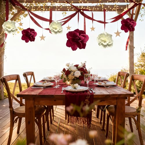 BRT Bearingshui Crepe Paper Flowers Decoration for Wall Total 9 Pcs, Artificial Flowers Backdrop for Wedding Decor Baby Bridal Shower Birthday Party, Burgundy Cream 3D Wall Flowers Decor - color: Burgundy Cream