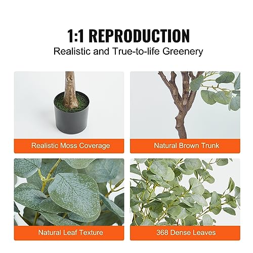 VEVOR Artificial Eucalyptus Tree, 6 FT Faux Plant, Secure PE Material & Anti-Tip Tilt Protection Low-Maintenance Plant, Lifelike Green Fake Potted Tree for Home Office Christmas Decor Indoor Outdoor - color: Eucalyptus Tree, size: 6ft