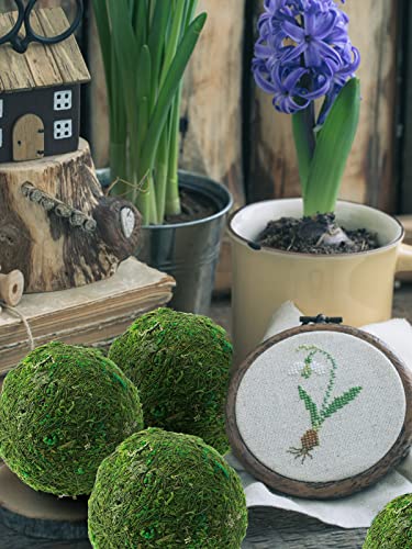 Biubee 6Pack Decorative Faux Dried Moss Balls- 3" Artificial Green Plant Mossy Globes Handmade Sphere Moss Gift for Home Dough Bowl Vase Chinoiserie Decors Party Wedding Display - size: L(6pcs)