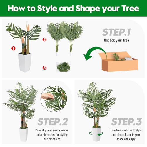 5ft Artificial Palm Tree Indoor Plant，Triple Faux Tropical Areca Floor Plant in Pot，Artificial Plants with Lifelike Leaves for Home Office Decor - color: White, size: 5ft
