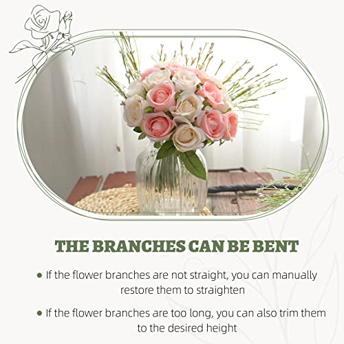 ZMZQ&flw 36PCS Roses Artificial Flowers Pink&Cream, Silk Flowers with Stems Fake Flowers Bouquet for Outdoor Bridal Wedding - color: Pink&white 36pcs