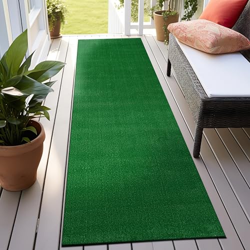 Rugshop Artificial Grass Indoor Outdoor Runner Rug, Lightweight Synthetic Turf with Rubber Backing, Easy to Clean Polypropylene Lawn Mat for Patio, Balcony, Deck, 2'7" x 6' Green - size: 2'7" x 6' (Rectangular)
