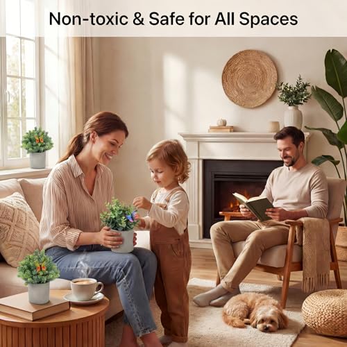 3 Pack Mini Artificial Potted Plants – Fake Eucalyptus, Boxwood & Rosemary with 6 Butterfly Stakes | Small Faux Plants for Shelf, Desk, Bathroom, Office & Farmhouse Home Decor