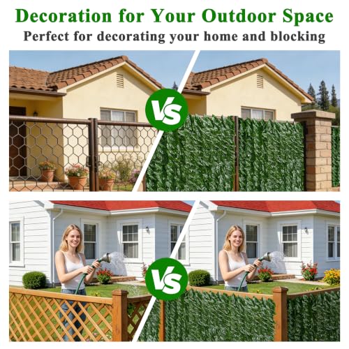 iCover Artificial Ivy Privacy Screen for Fence, 59x157in Strengthened Joint Prevent Leaves Falling Off, Faux Hedge Panels Greenery Vines, Decorative Fences for Outdoor, Garden - color: Green Vines, size: 59*157in