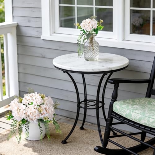 Ammyoo 8 Pcs Artificial Hydrangea Flowers Silk White Fake Flower with Eucalyptus for Outdoor Decorations UV Resistant Realistic Faux Plants for Garden Porch Window Box Indoor Table Decor - color: White