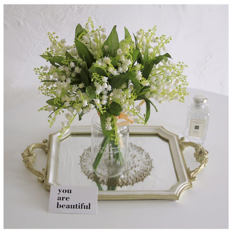 12 Pieces 4 Forks Lily of The Valley Artificial Flowers Bouquet,Plastic Flowers for Outdoors,Fake Flowers with Stem,Home Wedding Party Garden Wreath Table Center Pieces Decor