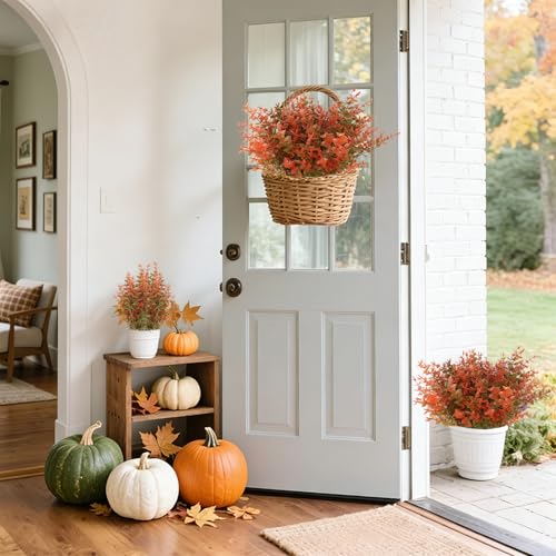 RECUTMS 12 Bundles Artificial Fall Flowers No Fade Faux Autumn Plants, Fake Indoor Outdoor Greenery Fall Decorations for Thanksgiving Wedding Party Home Garden Fireplace Décor - color: Fall Eucalyptus, size: 12 Pcs