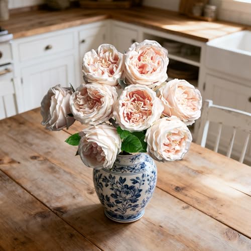 4 Pcs Real Touch Peonies Artificial Flowers, 3.5'' Big Bloom Austin Rose Peony Latex Fake Flower with Stems for Wedding Bouquet Party Valentines Arrangement Home Kitchen (Champagne) - color: Champagne