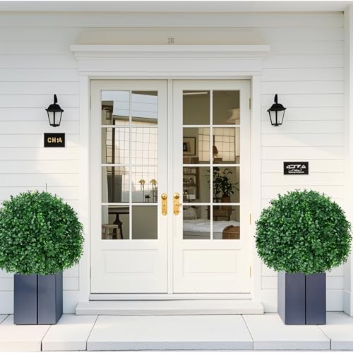 2Pack Artificial Boxwood Topiary Ball Trees, 16'' UV Resistant Fake Evergreen Shrubs Bushes Plants with Ground Spike, Fake Plants for Outdoor Indoor Front Porch Garden - color: Boxwood