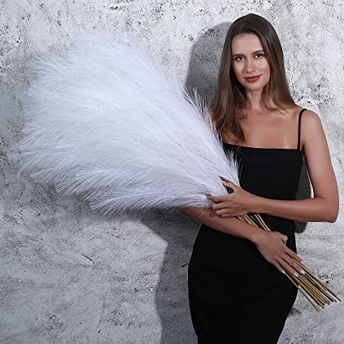 Wertuirk 8 Pcs 45 inch Tall Faux Pampas Grass Decor, Large Artificial White Pompous Grass Bulk, Long Fake Pompas for Floor Vase Filler, Wedding, Baby Shower, Home and Boho Decor (White) - color: White