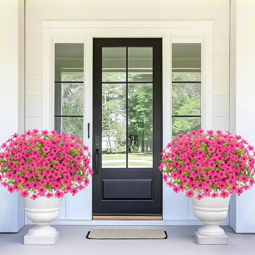 Elyum Artificial Flowers for Outdoors, 18 Bundles Artificial Plants & Flowers Outdoor, UV Resistant Faux Flowers Outdoor Fake Flowers for Outside Porch Window Box Decoration(Rose Red) - color: Rose Red, size: 18 Pack