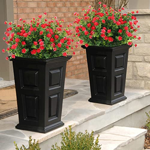 Outdoor Artificial Plant UV Resistant Fake Stems Plants, Faux Plastic Greenery for Indoor Outside Hanging Plants Garden Porch Window Box Home Wedding Farmhouse Outdoor Decorations for Patio (Red) - color: Red, size: 8 Pcs