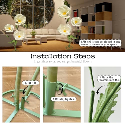 3PCS Giant Artificial Flower 3D Decorative Flowers Waterproof Indoor Outdoor Home Wedding Party Centerpiece Realistic Colorful Bloom for Garden Office Hotel Events Decorations - color: White