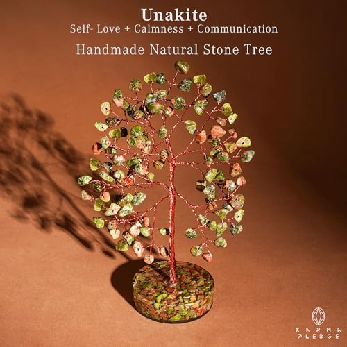 Unakite Crystal Tree of Life Birthday Gifts for Women, Men, Friends, Handmade Chakra Healing Crystals Tree for Home Office Decor, Positivity, Good Luck, Money, Unique Gifts for Her Mom, Sister, Dad - color: Orgone Base Unakite Crystal Tree