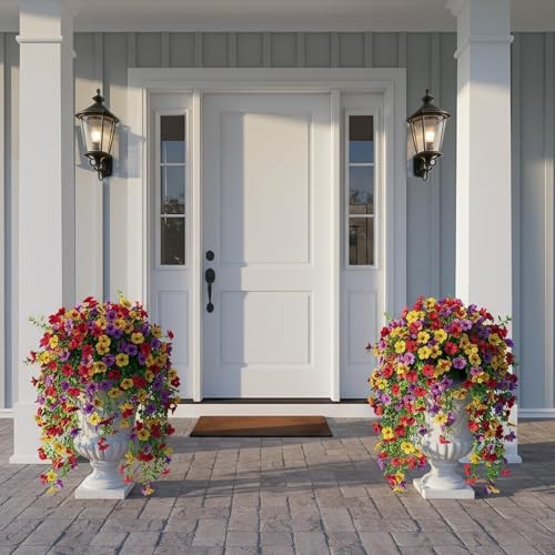 Zythrem 10Pcs Artificial Hanging Flowers for Outdoors, Faux Flowers for Outdoor Planters UV Resistant Floral Trailing Vine for Outside Front Door Balcony Patio Yard Decor - color: Colorful