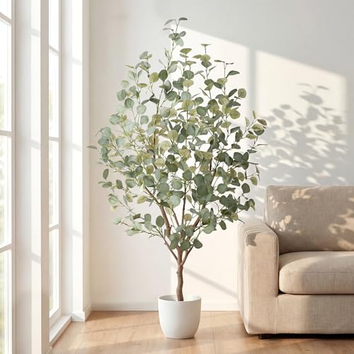 5FT Artificial Eucalyptus Tree Indoor, Faux Eucalyptus Tree with 477 Silk Leaves, Tall Fake Tree - Artificial Tree Indoor for Living Room Office Bedroom Home Decor - size: 5ft