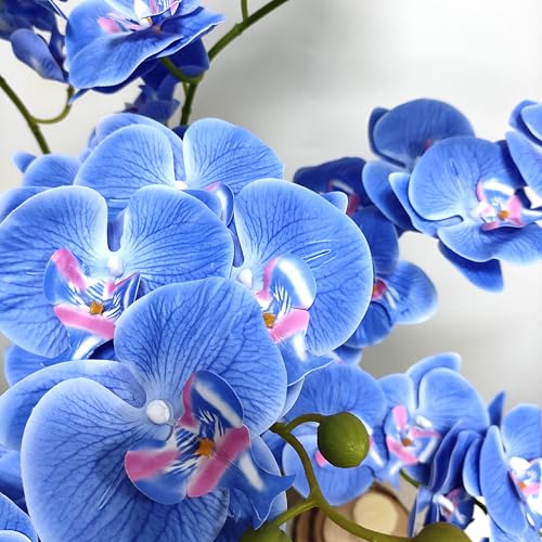 ATFL 8 Pack Blue Orchid Artificial Flowers Real Touch, 32'' Artificial Fake Faux Silk Orchid Stem Bouquets for Wedding Party Home Garden Decor,Orquideas Artificiales para Decora (excluding The Pot) - color: Blue