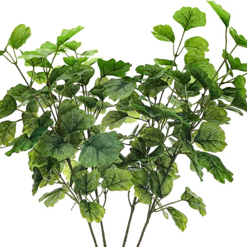 Gresorth 29" Artificial Ginkgo Leaves Ornament Fake Green Branch Display Realistic Faux Biloba Plant Bouquet Decoration Home Cabinet Table 4pcs - color: B