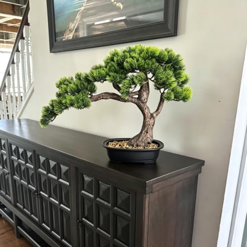 Artificial Bonsai Tree, Large Faux Pine Plants 15 inch, Faux Juniper Potted Plants Indoor Decor for Office Desk Home Table, Greenery Desktop Bonsai Plant for Room Decorations, Tall 15" - style: A-Bonsai (15 Inch)