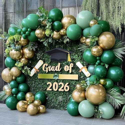 Green Gold Balloon Arch Double Stuffed Dark Sage Emerald Green Balloon Garland Kit Latex Metallic Balloons for Birthday Fathers Day Graduation Wedding Baby Shower Jungle Spring Party Decor - color: Green Gold