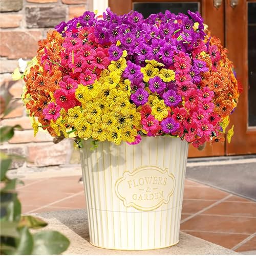 20 Bundles Artificial Flowers for Outdoors,No Fade Fake Silk Flowers with Plastic Plants ,Faux realistic flowers uv resistantfor For Patio Window box Porch Garden Wedding Farmhouse Decor(Mixed Color) - color: Mix Color Colorful Mixcolors Multi-coloured Mu
