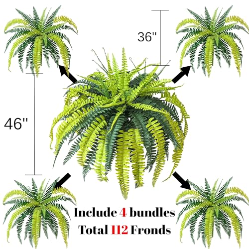 Muhanjia Polyester Artificial Boston Fern Bush,Set of 4,Fake Fern Hanging Plants UV Resistant that Look Real for Outdoors and Home Decor. (36" 4Pcs-Yellow Green) - color: Yellow Green