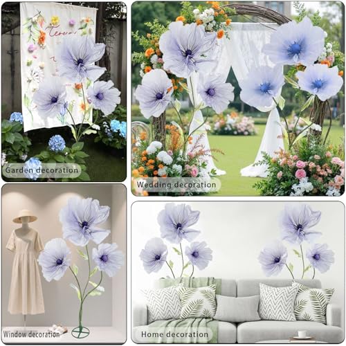 Wedding Decorations for Reception, Giant Flowers for Decoration, 3pc Large Artificial Silk Flowers Decoration with Stand for Party Decor, Home Decor, Photographic Props, Shop Window Display (Purple) - color: Purple