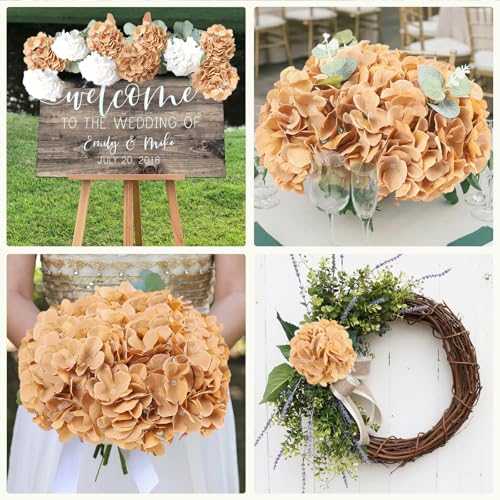 AVIVIHO 65pcs Fake Flowers Brown Hydrangea Artificial Flowers Bulk (Not Squished, No Steaming Need) Silk Flowers with Stems for Wedding Decor,Home,Baby Shower,Table Centerpieces Decoration - color: Brown, size: Medium
