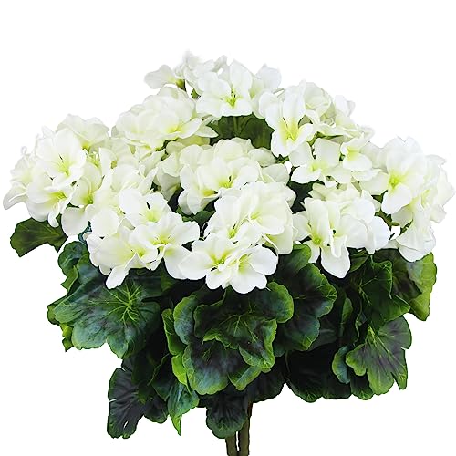 2 Pcs Artificial Geraniums for Outdoors Silk Cemetery Flowers White Faux Flowers Geraniums for Planter Outdoor Garden Patio Grave Cemetary Vase Centerpiece Indoor Porch Decor - color: White