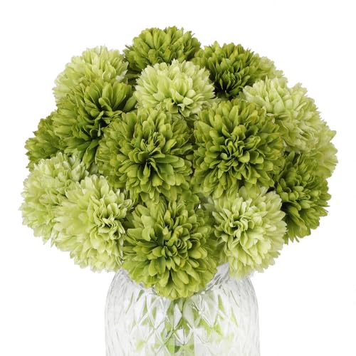 20pcs Artificial Flowers Silk Chrysanthemum Ball Hydrangea Bridal Wedding Bouquet for Home Garden Party Decor (Dark Green Light Green) - color: Dark Green Light Green，20pcs