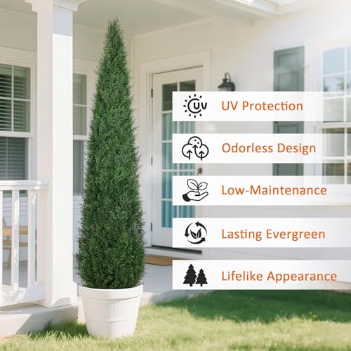 Artificial Cedar Topiary Trees, 6FT Topiary Trees Artificial Outdoor UV Resistant, Realistic Potted Fake Pine Plants Shrubs for Front Porch Home Garden Decor, Set of 2 - size: 6FT (71inch)