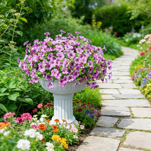 12 Bundles Artificial Flowers for Outdoor UV Resistant and Realistic, Faux Daisy Fake Flowers with Eucalyptus Leaves for Porch, Patio, Planter, Window Box, Home, Garden Decor - color: Light Purple
