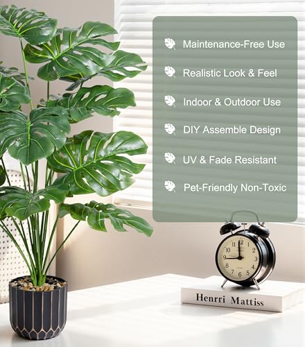 florisso 28" Artificial Monstera Plant Tall Fake Faux Plants Indoor Outdoor Tree for Living Room Home House Decoration - size: 28" Monstera