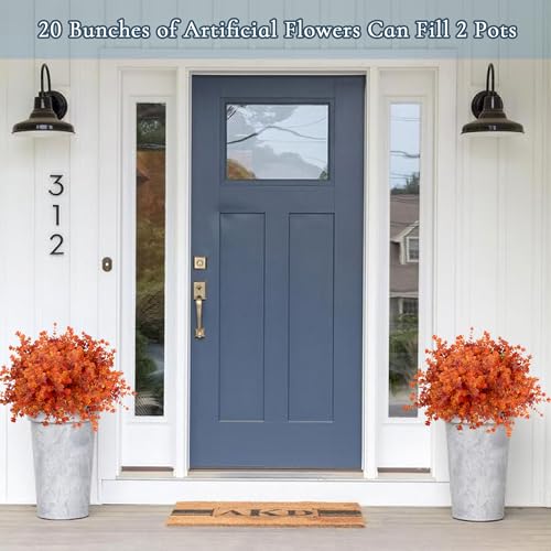 NETAP Outdoor Artificial Flowers UV Resistant, 20 Bundles Fake Realistic Floral Greenery Plants for Outside Porch, Window Boxes, Garden, Yard, Inside Home Table Decor,RedOrange - color: Redorange